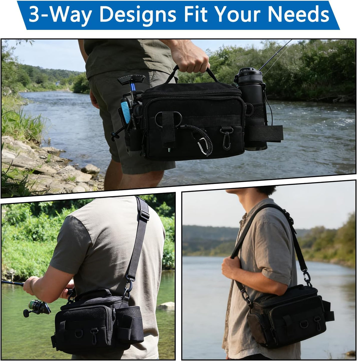 Fishing Tackle Bags with Tackle Box &Tool Set,Gifts for Men (Black)