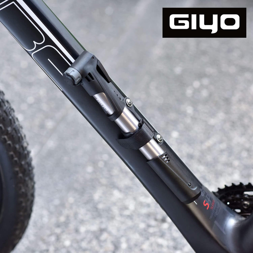 GIYO Bike Tire Pump | 2 Stage HP HV 120 PSI Max | Clever Valve Fits Presta & Schrader | for MTB & Road Frame Mounted (GP992) Taiwan Made
