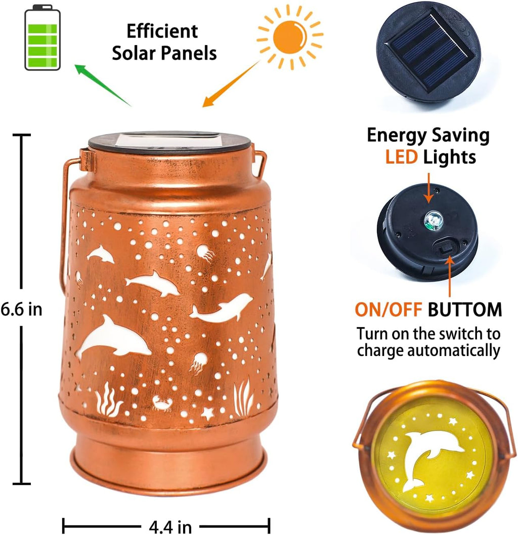 EZTZEN Dolphin Metal Solar Lanterns,Dolphin Gifts for Women Men
