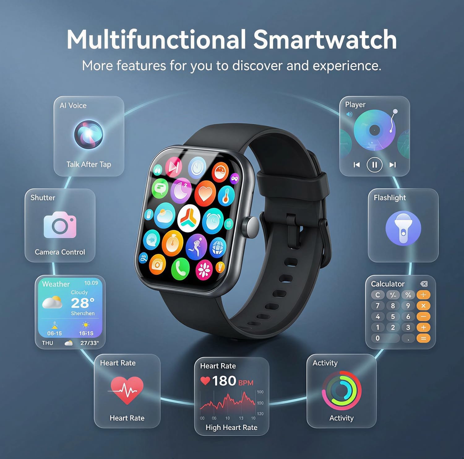Smart Watch for Men Women (Answer/Make Call), 1.83" HD Touchscreen Fitness Tracker, 110+ Sport Modes, Fitness Watch with Heart Rate/Sleep Monitor/Step, IP68 Waterproof Smartwatch for iPhone Android