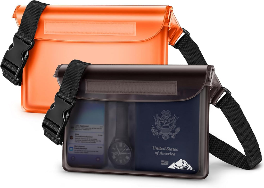 HEETA 2-Pack Waterproof Fanny Pack Pouch Dry Bag for Phone Passport Purse | Adjustable Waist Strap, for Swimming Kayaking Boating Paddle Board Accessories Camping Beach Vacation Cruise Ship Essentials