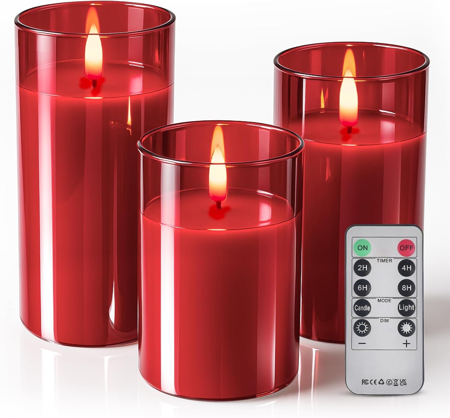 Tyawon Glass Battery Operated LED Flameless Candles with Remote and Timer, Real Wax Candles Warm Color Flickering Light for Festival Wedding Home Party Decor(Pack of 3)-Green