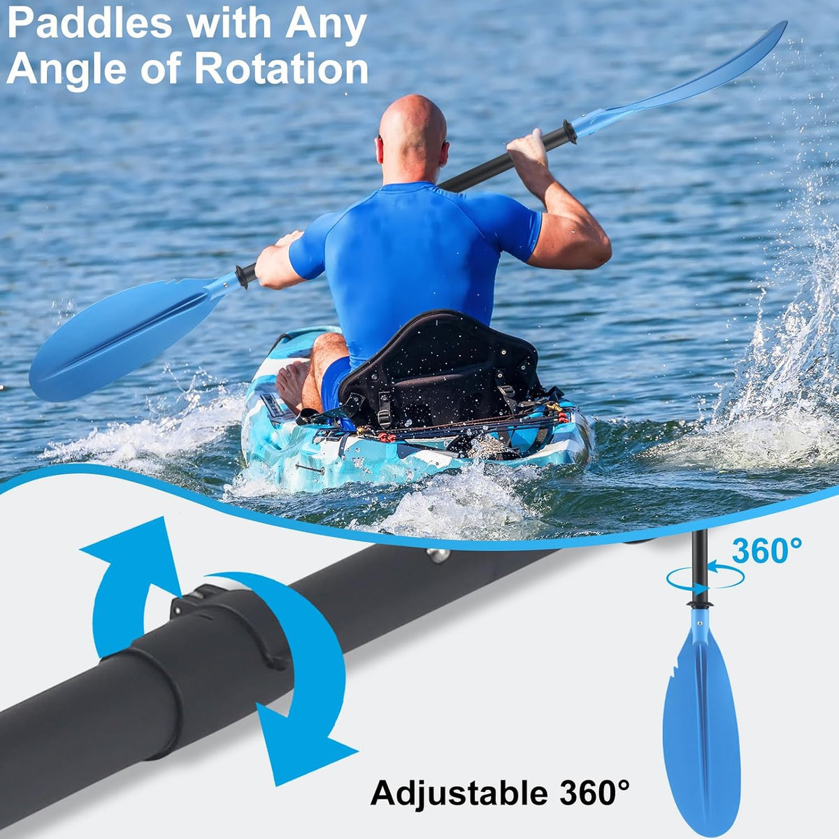 Kayak Paddle, 70" to 95" Canoe Paddle Telescoping Adjustable for Boat Oars Fishing Adults with Kayak Paddles Leash with Kayak Paddles Leash Steel Material Blue