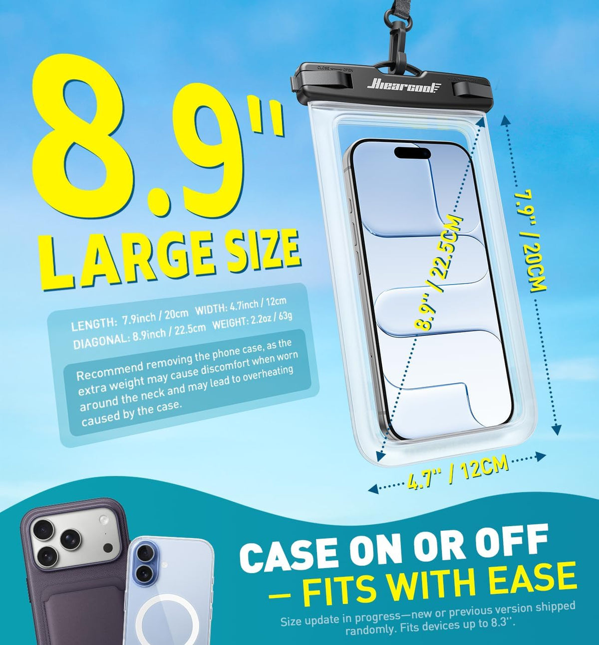 Hiearcool Waterproof Phone Pouch, Waterproof Phone Case, 2-Pack Clear