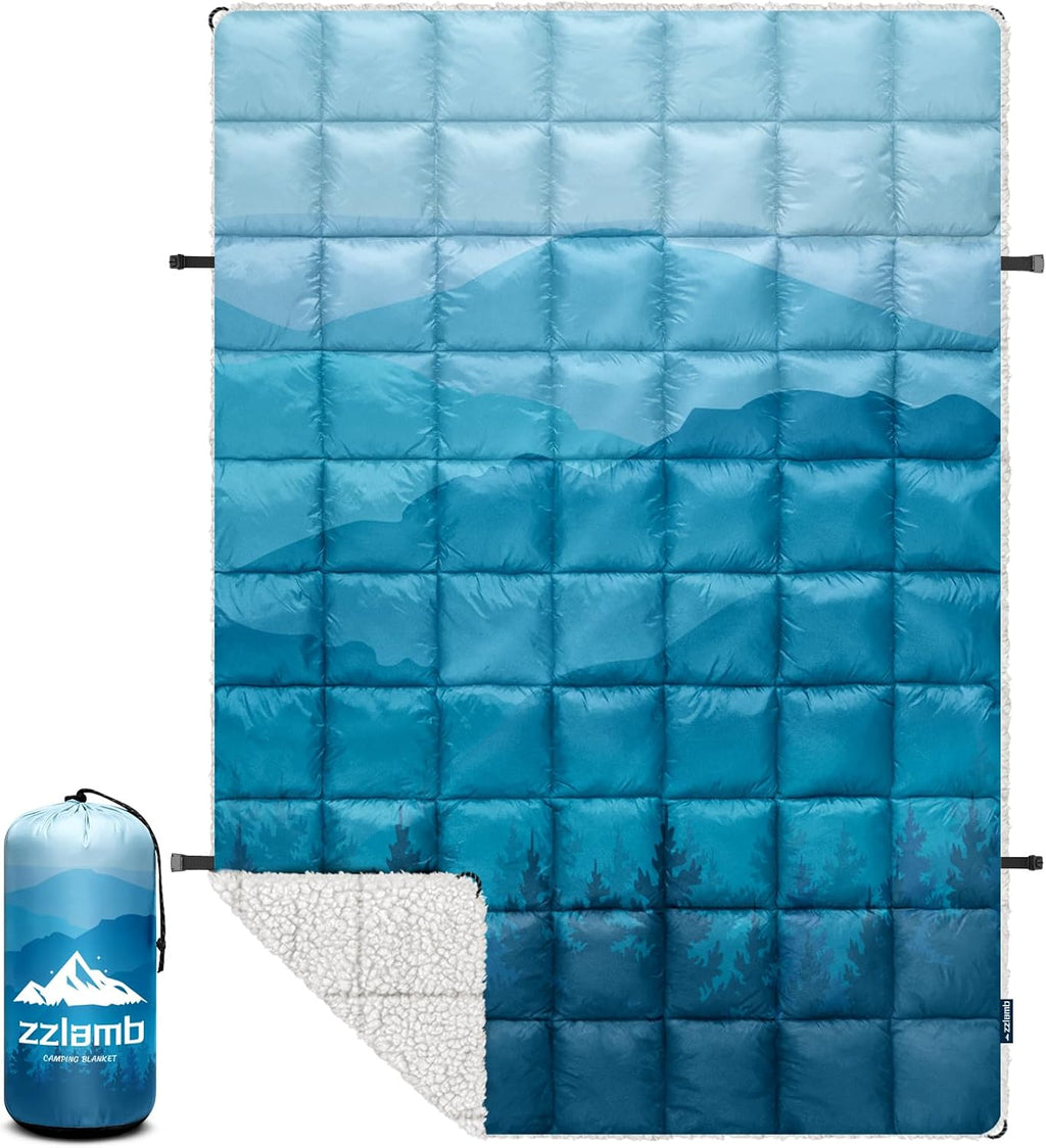 zzlamb Puffy Thick Outdoor Camping Blanket with Sherpa Lining 52x75in