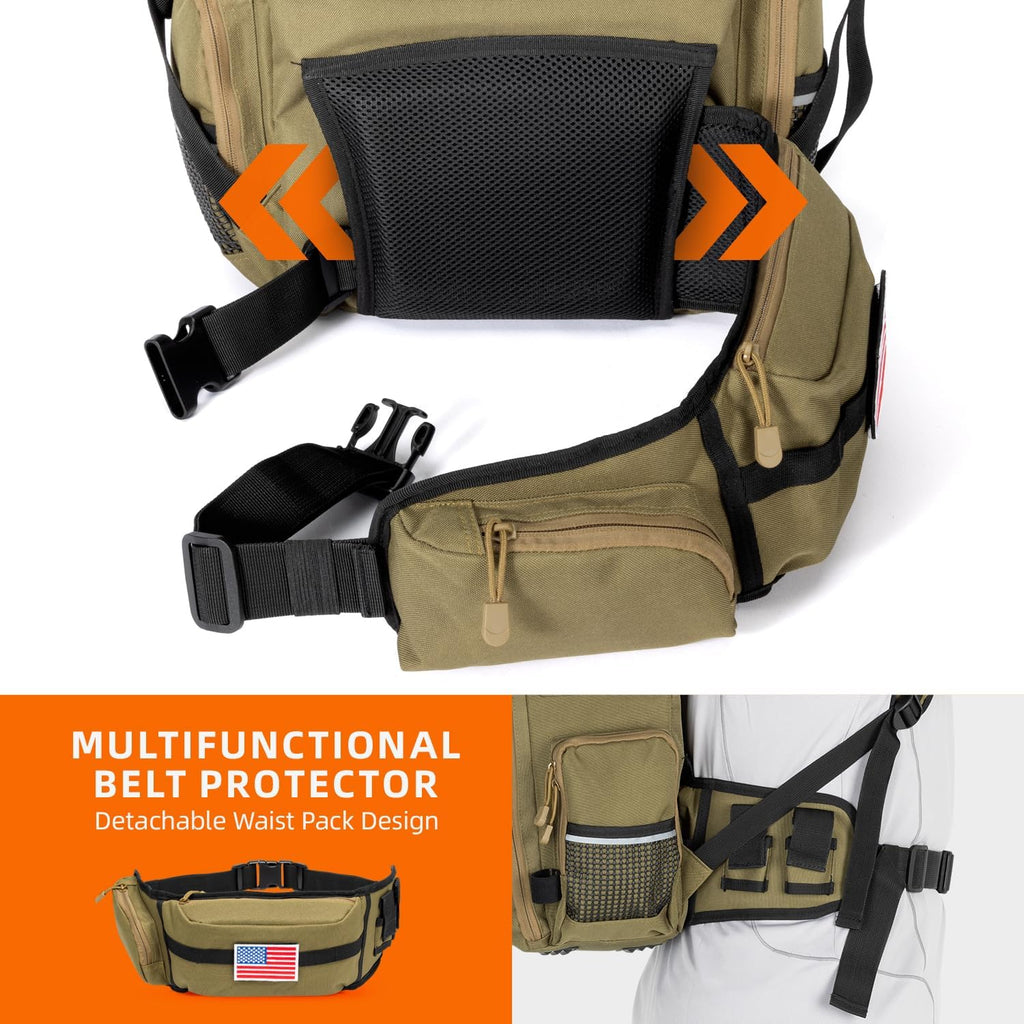 Ghosthorn 43L Fishing Tackle Backpack with 4 Tackle Boxes & Rod Holder