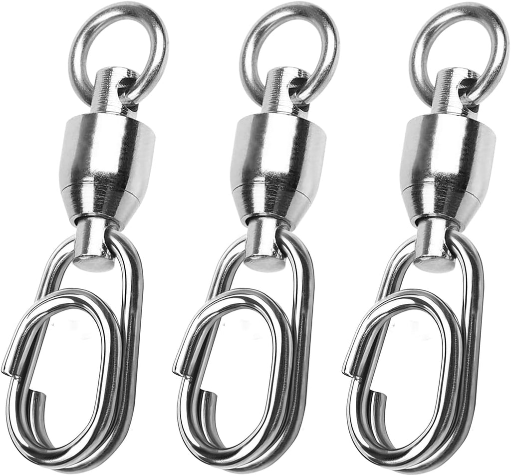 Atibin High Strength Fishing Swivel Steel Stainless Connector Swivel Snaps Saltwater Ball Bearing Split Rings Freshwater White Nickel 30lbs-156lbs