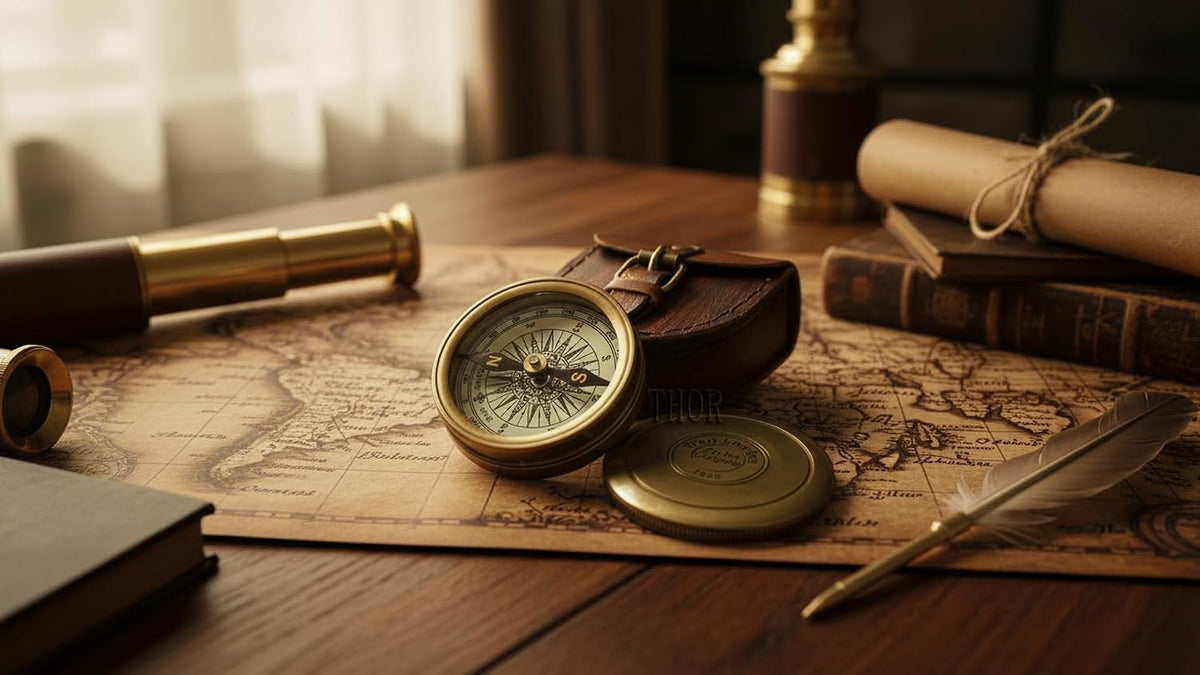 Antique Brass Pocket Compass with Leather Case Gifts | Engraved Compasses for Graduation, Him, Her, Husband, Dad, Son/Friends Compass for Camping, Hiking, Touring