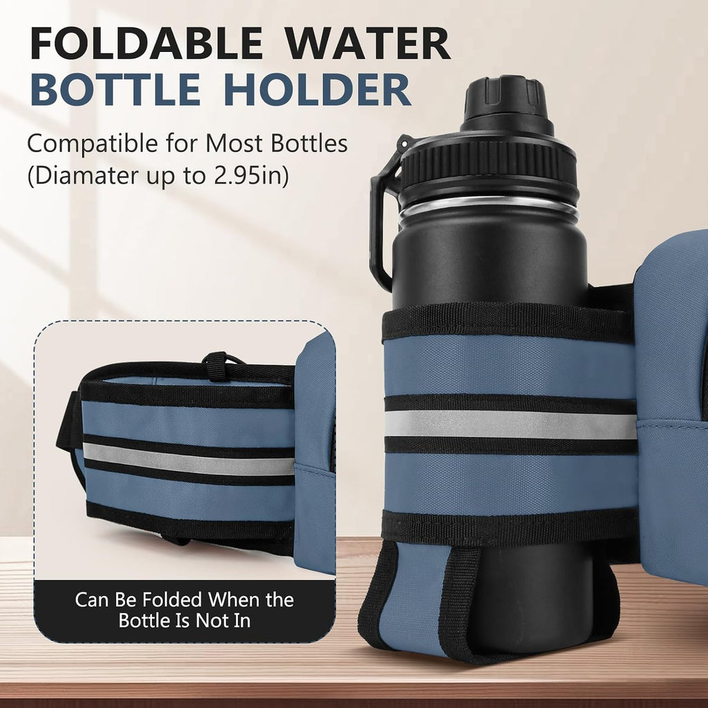 Fanny Pack for Men Women Waist Bag with Water Bottle Holder for Hiking, Travel,Dog Walking, Workout (Dark Blue)