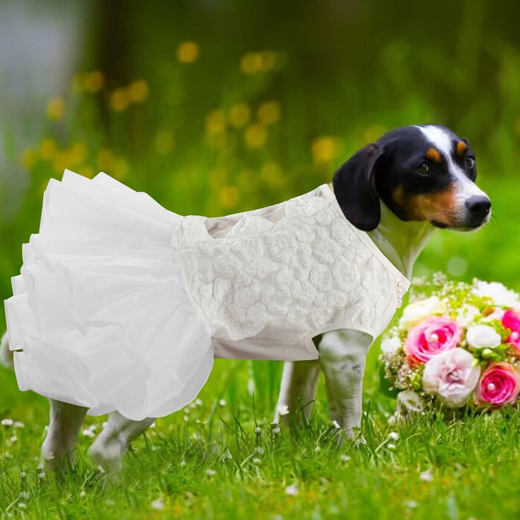 ASENKU Dog Dress, Dog Wedding Dress with Bows, Veil Attachment, White XL