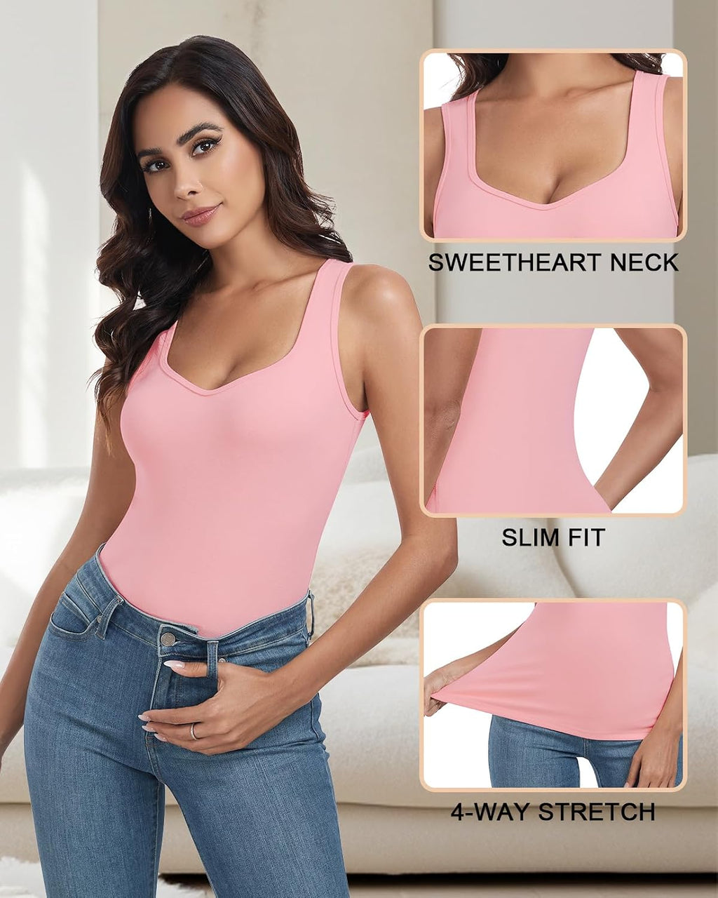 WOWENY Thermal Fleece Tank Top for Women V Neck Sleeveless Shirts Camisole Warm Base Layer Cami Vest Underwear Tops