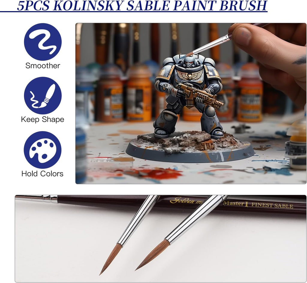 Kolinsky Sable Miniature Paint Brushes - Golden Maple 7pcs Detail Paint Brushes Drybrushes for Acrylic Watercolor, Small Fine Detail Paint Brush Set for Mini Paints (red)