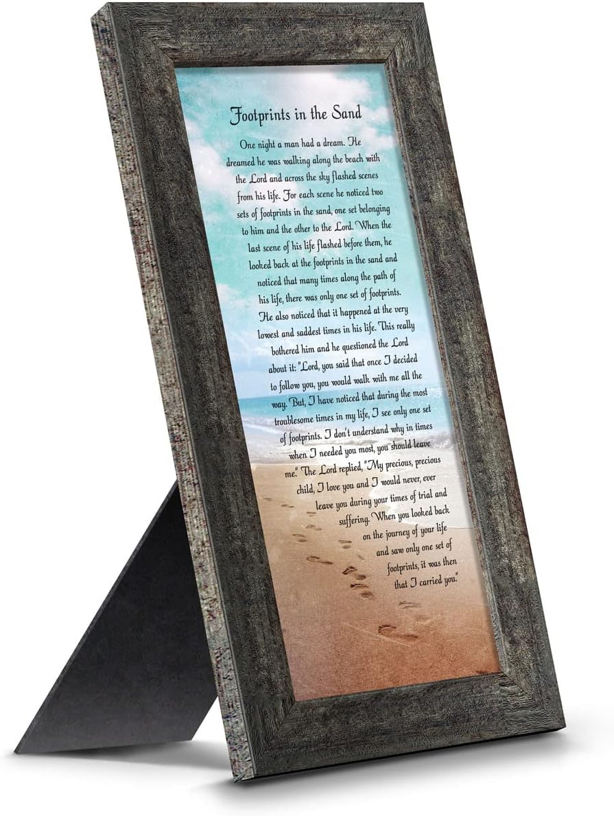Footprints in the Sand Inspirational Wall Art, Beach Decor, Christian Gifts for Women and Men, Christian Wall Decor, Get Well Soon, Encouraging Scripture Wall Art, Framed Sympathy Gift 7349BW