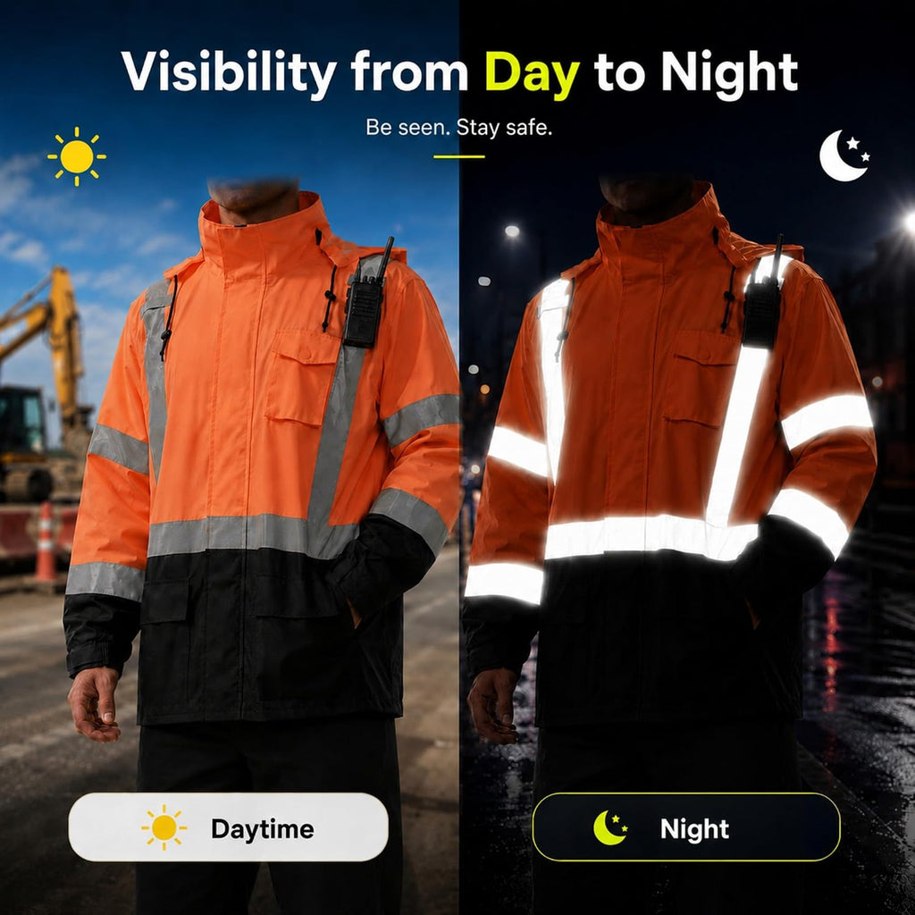 SKSAFETY Hi Vis Safety Rain Jacket for Men, Construction Work Rain Gear Heavy Duty Class 3 Rain Coat Waterproof Lightweight