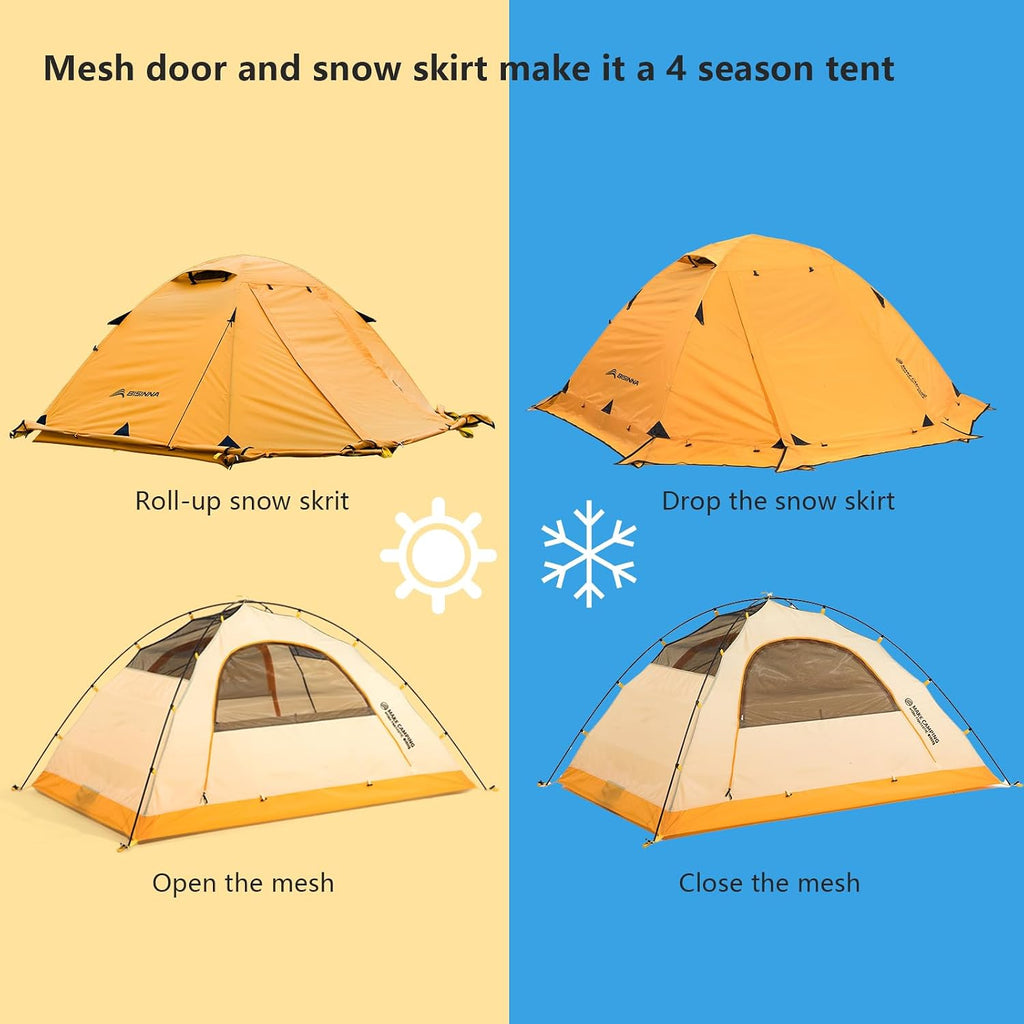 BISINNA 4 Season Tent for Backpacking Winter Tents 2 Person Lightweight Cold Weather Tents Waterproof Double Layer All Season Tent Aluminum Alloy Poles Easy Set Up for Camping, Hiking, Outdoor