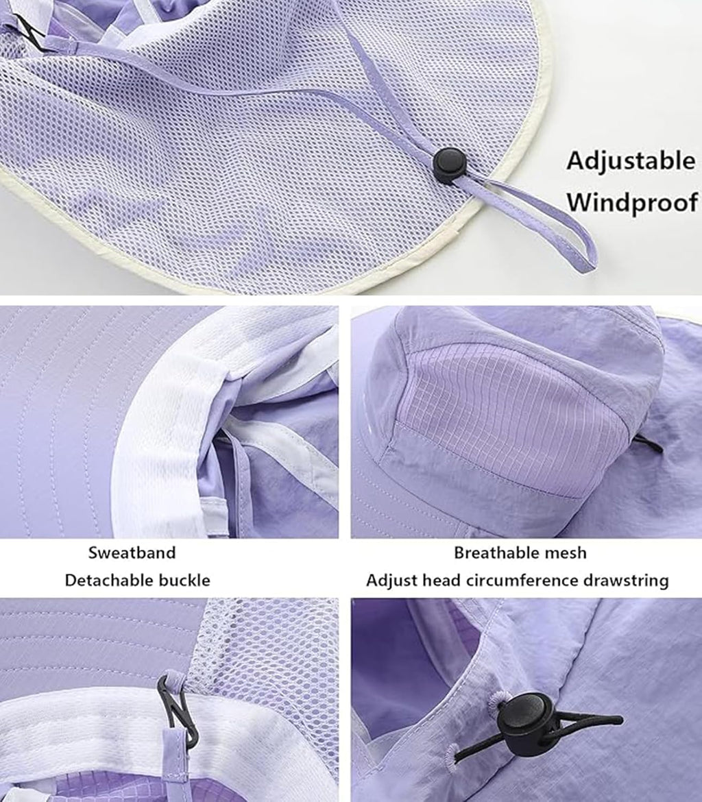 UV Sun Protection Hat Women Foldable Neck Flap Wide Brim Fishing Hat with Ponytail Hole for Women
