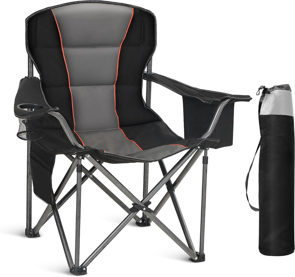 Heavy Duty Oversized Portable Folding Camping Chairs Support 450 LBS Black
