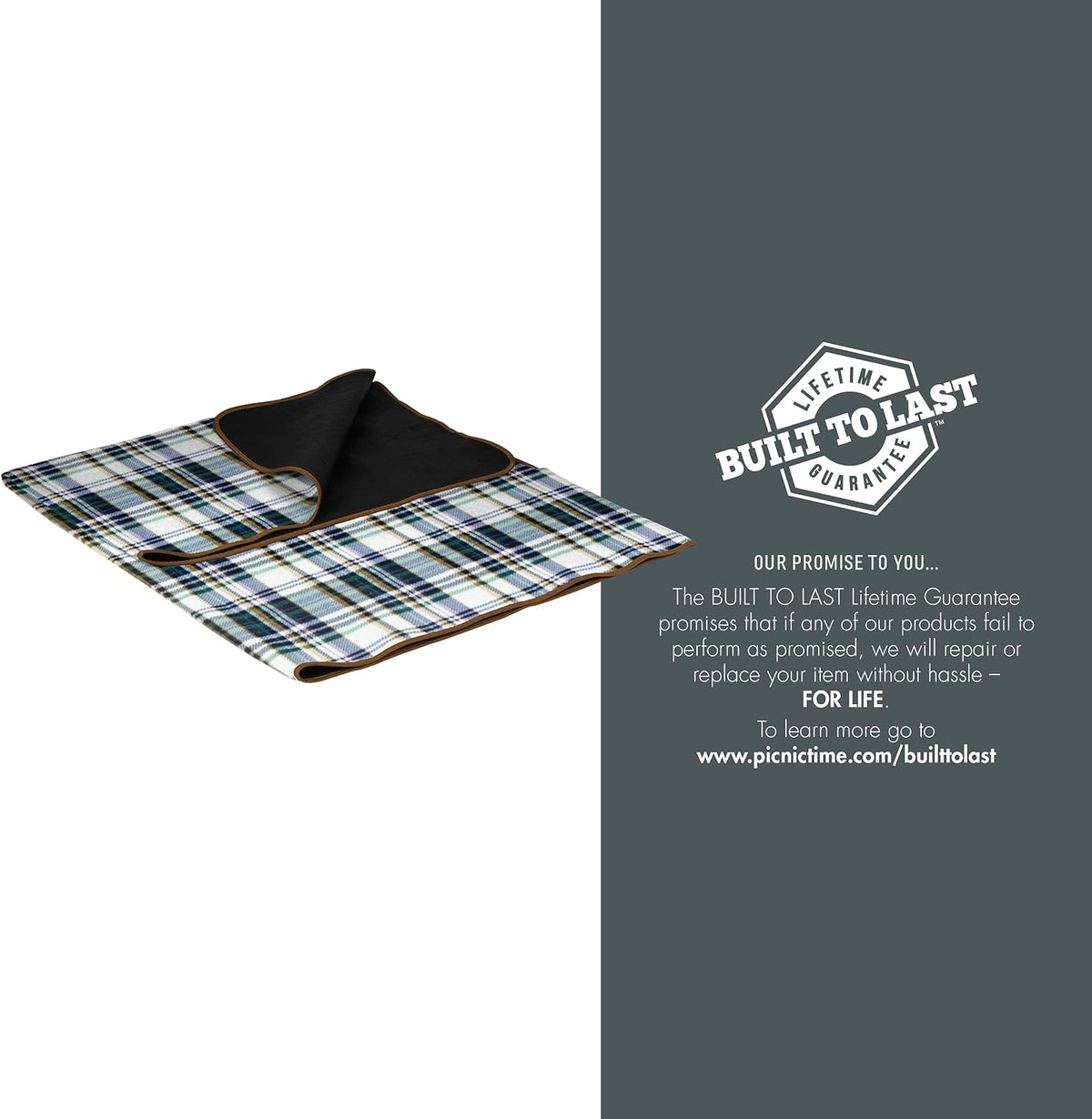 PICNIC TIME Outdoor Picnic Blanket Tote, 59"x51" Foldable Beach & Camping Blanket with Soft Fleece, Water-Resistant Bottom, Adjustable Strap & Zippered Pocket (English Plaid, Beige Flap)