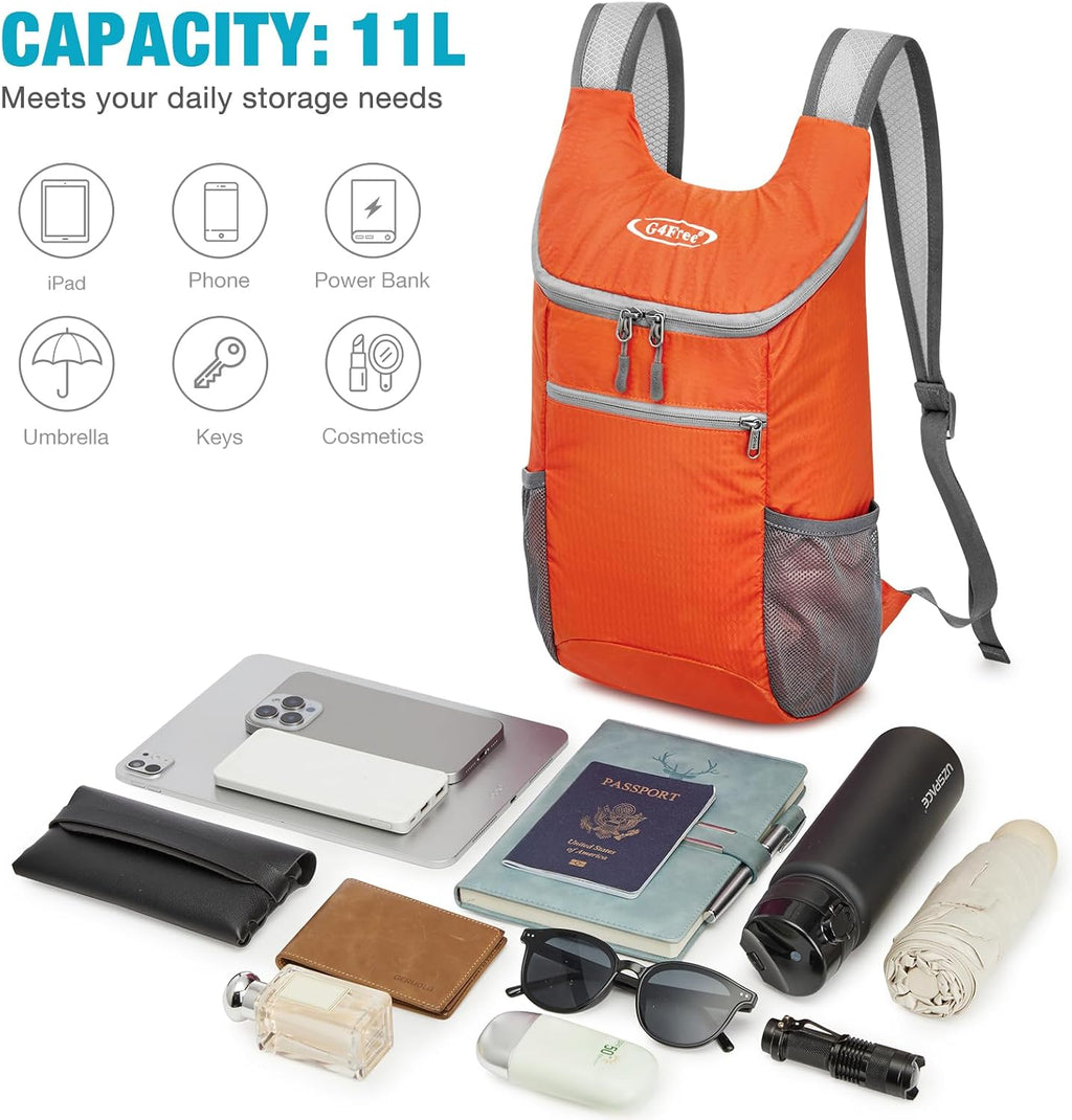 G4Free 10L Lightweight Packable Hiking Backpack, Nylon Daypack Daily Travel