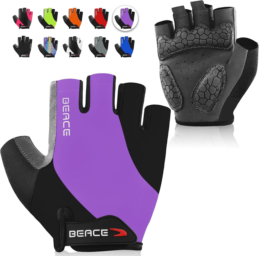 BEACE Gloves for Cycling Bike Biking Half Finger Road Bicycle for Men and Women-5MM Breathable Anti-Slip Shock-Absorbing Pad Gym Motorcycle Light Weight Mountain Bike Gloves