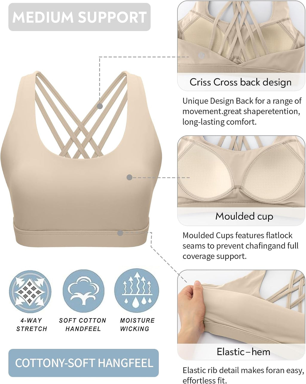 RUNNING GIRL Cross Back High Impact Sports Bras for Women