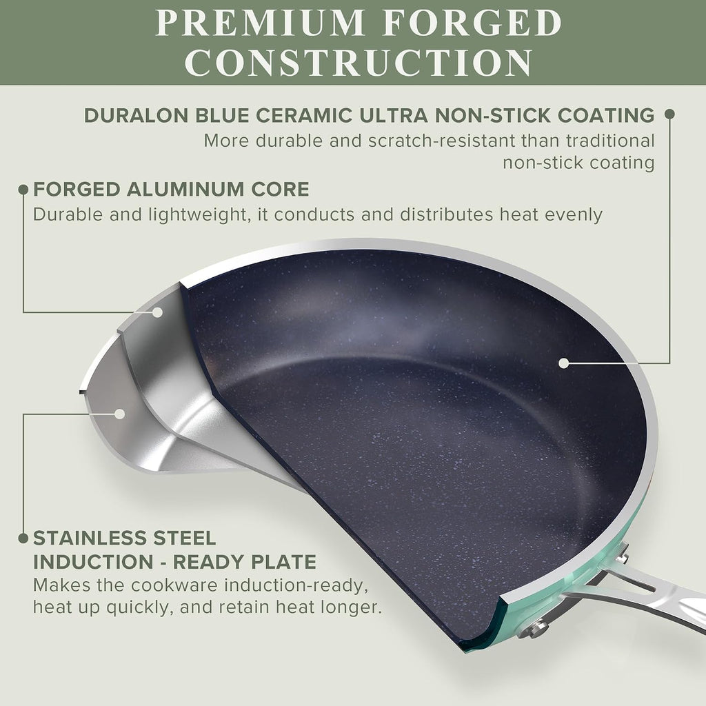 Nuwave Healthy Duralon Blue Ceramic Nonstick Cookware Set, PFAS Free