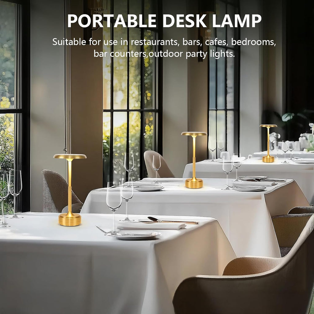 Small Gold Rechargeable Cordless LED Table Lamps Touch Sensor Light, 3-Levels Portable Dimming Wireless Battery Operated Lamp， Nightstand Lamp/Night Light/Restaurant Table/Outdoor/Coffee/Bar (Gold)