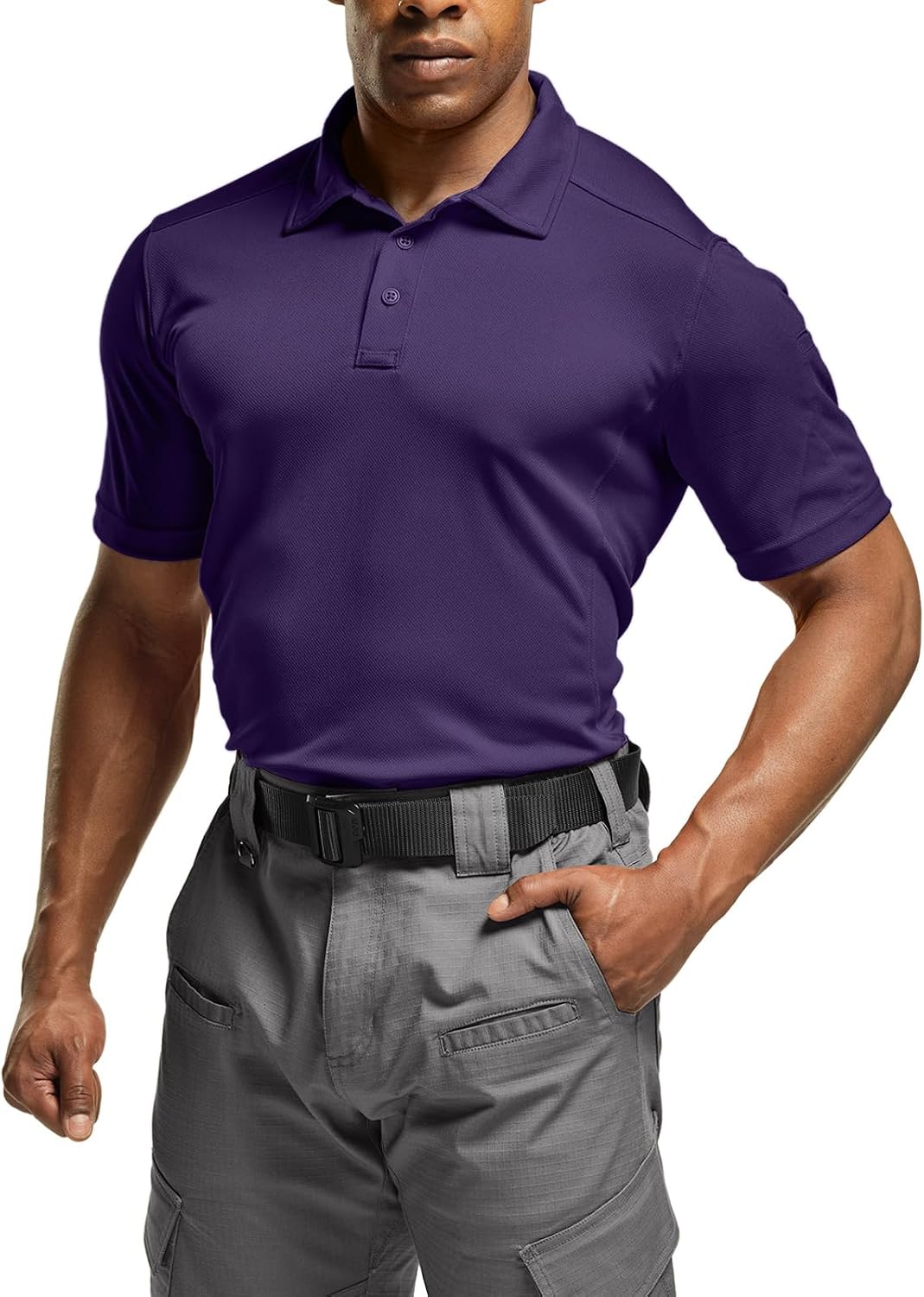 CQR Men's Quick Dry Tactical Polo Shirt, Lightweight Breathable Performance Polo, Short Sleeve UPF 50+ Outdoor Golf Shirt