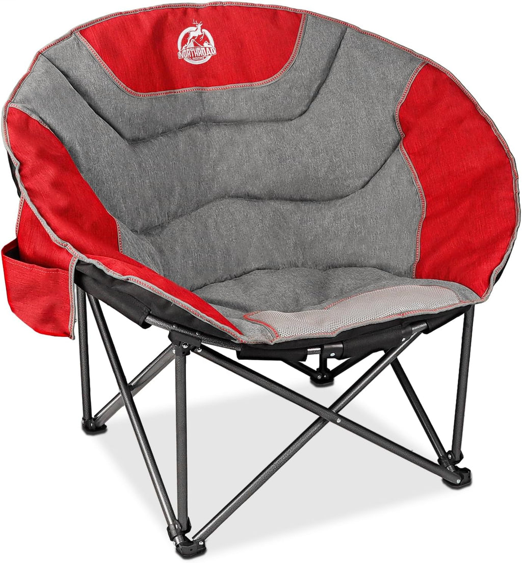 Northroad XXL Camping Moon Chair,Oversized Round Chair,Folding Padded Saucer w/Side Pocket,500lbs Capacity for Outdoor Hiking Fishing Picnic Lawn,Purple&Grey