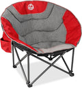 Northroad XXL Camping Moon Chair,Oversized Round Chair,Folding Padded Saucer w/Side Pocket,500lbs Capacity for Outdoor Hiking Fishing Picnic Lawn,Red&Grey