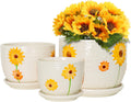 Ceramic Plant Pots,Sunflower Planters with Drainage Holes & Matching Saucer