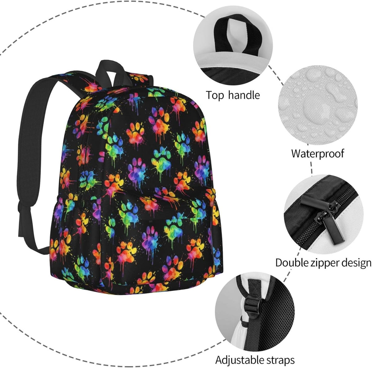 Colorful Dog Paws Laptop Backpack For Men Women, Lightweight Daypack Bookbag For Daily Commutes Business Travel Hiking
