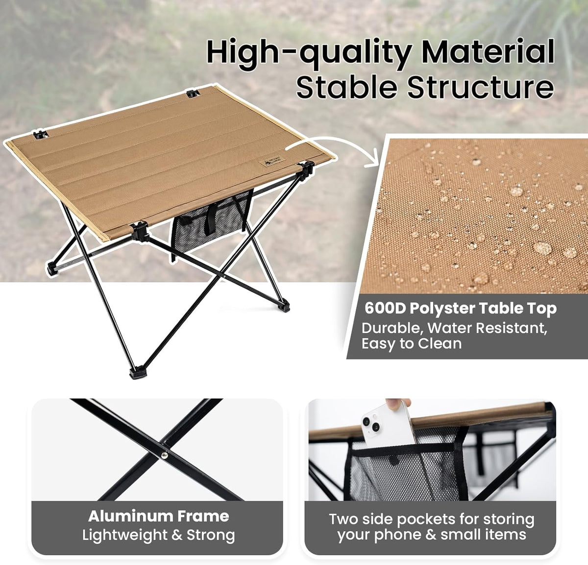 ONETIGRIS Foldable Camping Table, Lightweight Portable Table Sturdy & Quick Setup, Holds Up to 66 lbs, Perfect for Camping, Hiking, Backpacking, Picnic, Beach, Travel