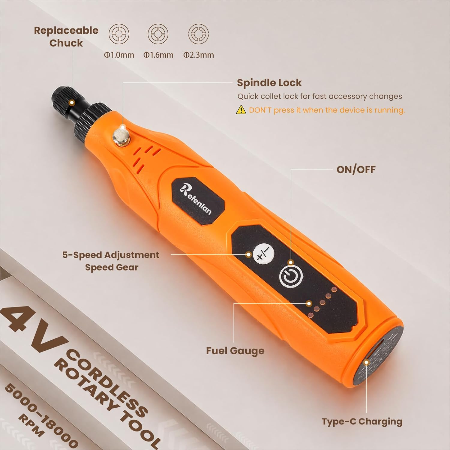 4V Mini Cordless Rotary Tool, 18000RPM 5-Speed Rotary Tool with 79Pcs Accessories, Type-C Fast Charging, for Engraving, Polishing, Grinding, Sanding, Drilling (Orange)