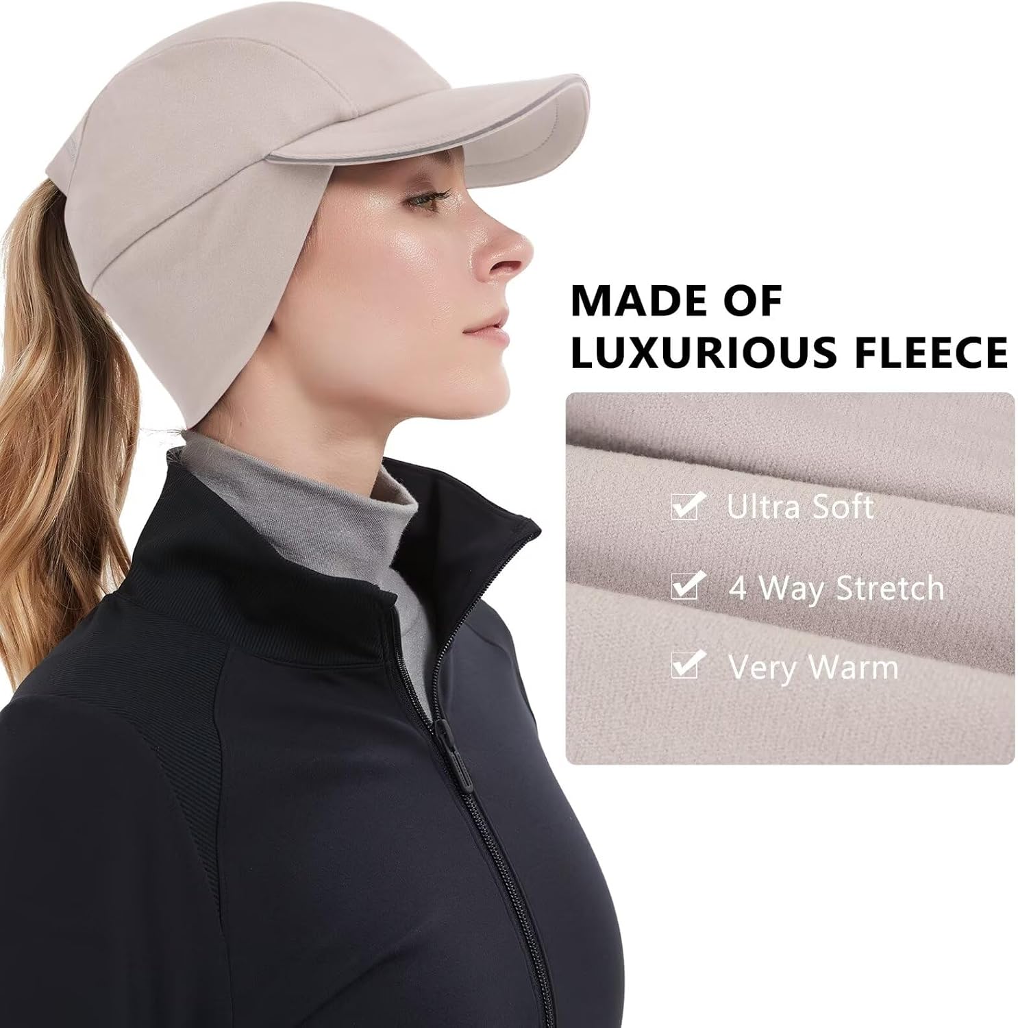 GADIEMKENSD Women's Winter Reflective Fleece Ponytail Hat with Drop Down Ear Warmer
