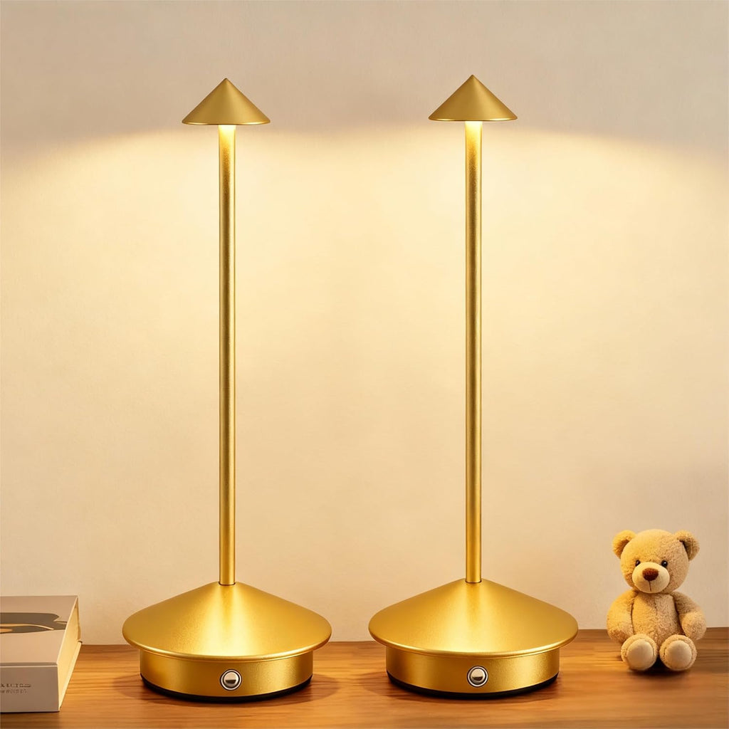 2 Pack Aluminum Cordless Table Lamp, 6000mAh Rechargeable Table Lamps, Portable Touch LED Lamp, Outdoor Waterproof Dimmable Cordless Rechargeable Table Lamps for Restaurant/Patio-(2GD)