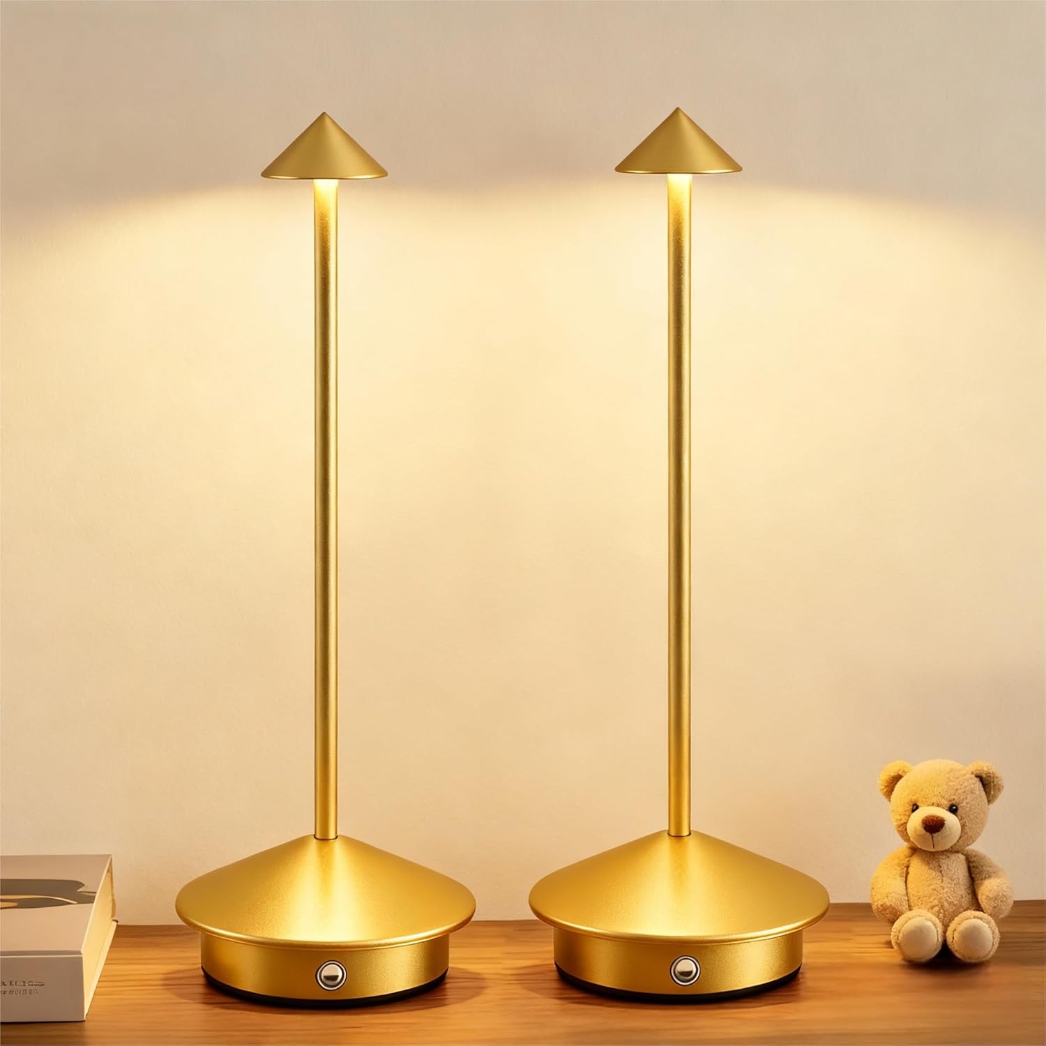 2 Pack Aluminum Cordless Table Lamp, 6000mAh Rechargeable Table Lamps, Portable Touch LED Lamp, Outdoor Waterproof Dimmable Cordless Rechargeable Table Lamps for Restaurant/Patio-(2GD)