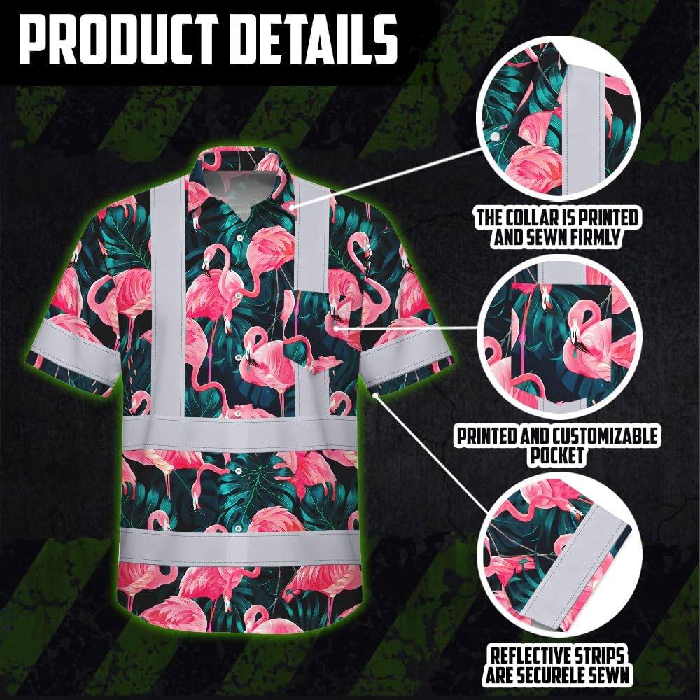High Visibility Hawaiian Shirt for Men Tropical Shirts Custom Name Floral Outfit Reflective Safety Workwear