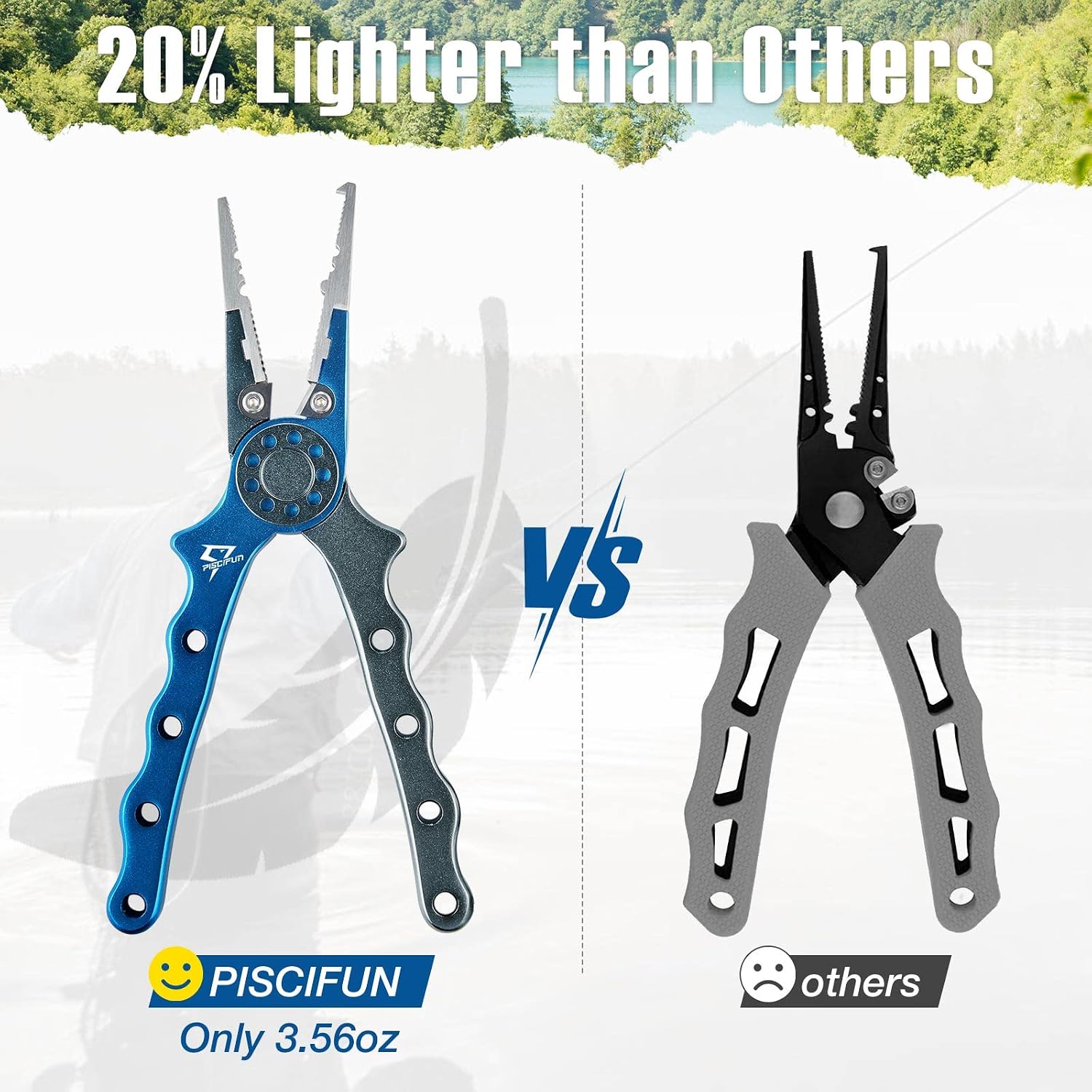 Piscifun Saltwater Fishing Pliers, Aluminum, Split Ring, Braid Cutter