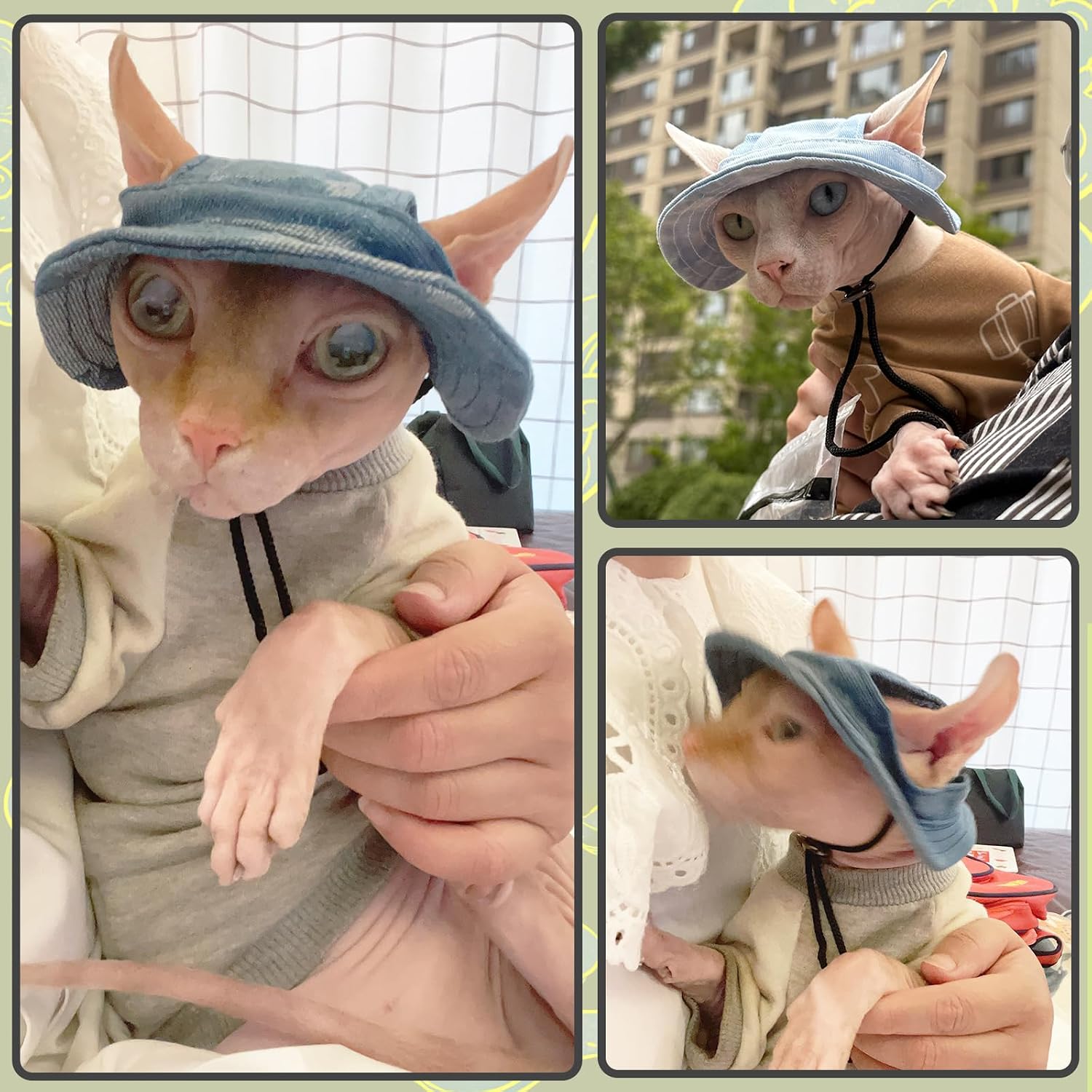 DENTRUN Cat Bucket Hat with Ear Hole, Cotton Birthday Bonnet for Small Pets