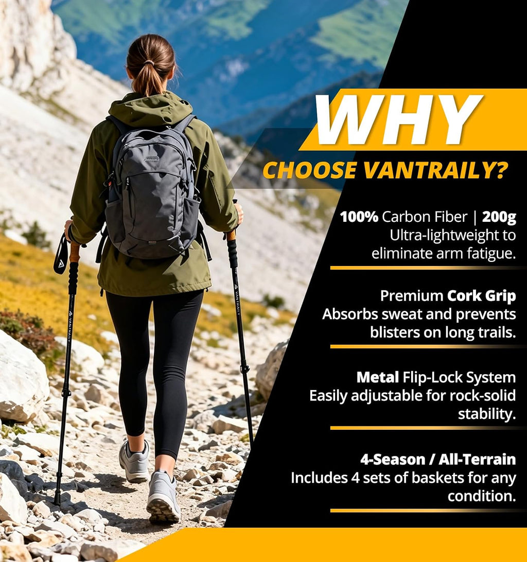 Carbon Fiber Trekking Poles Lightweight Collapsible Hiking Poles