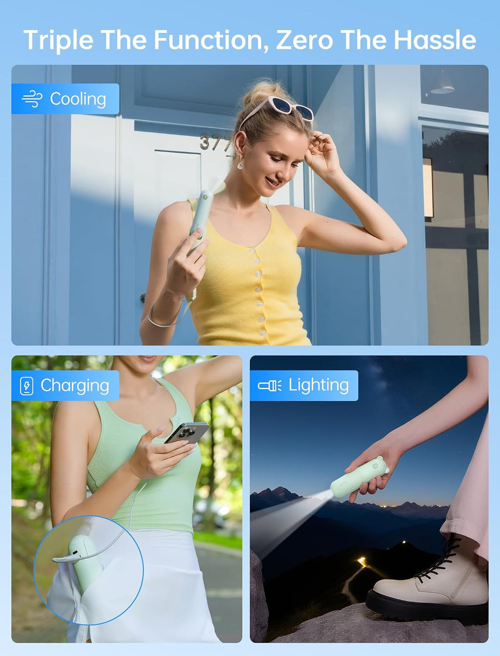 JISULIFE 3 IN 1 Portable Fan with Power Bank & Flashlight Featured