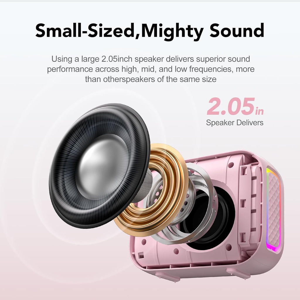 dbsono Portable Bluetooth Speaker Line-in Support: IPX5 Waterproof, Pink