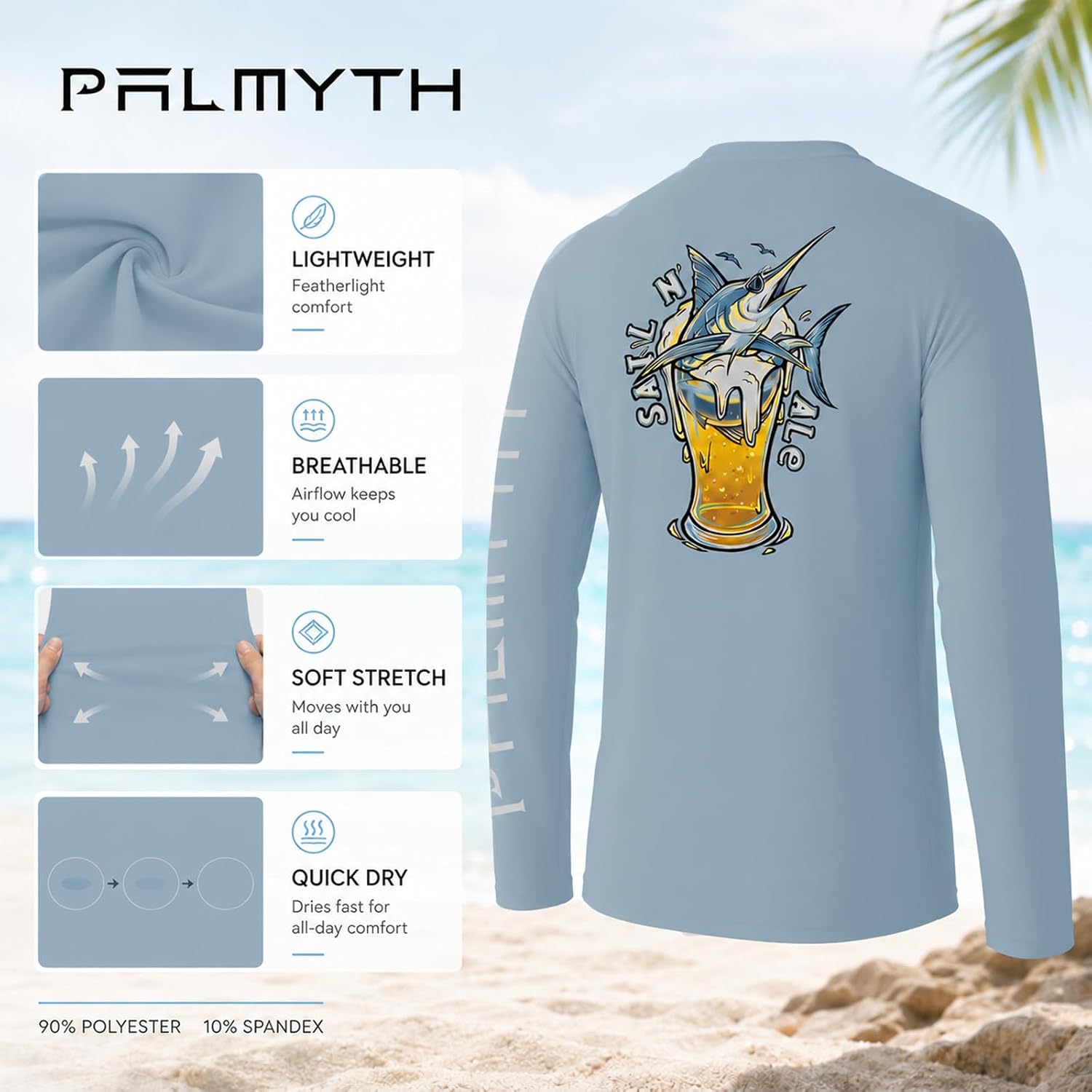 Palmyth Fishing Shirts for Men Long Sleeve UPF 50+ T Shirt Sun Protection