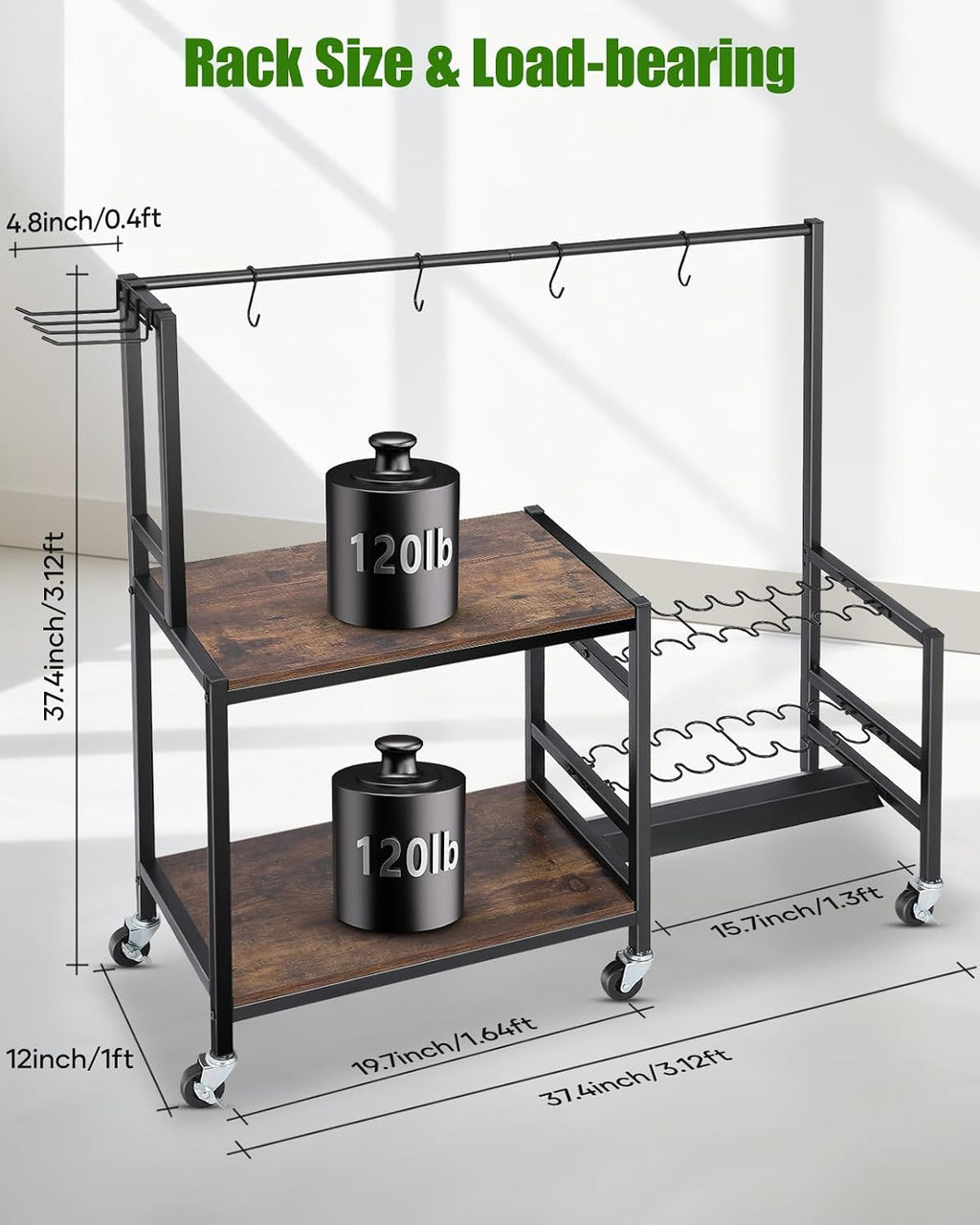 EXTCCT Fishing Rod Holder, Rolling 16 Pole Rack Cart for Garage, Brown