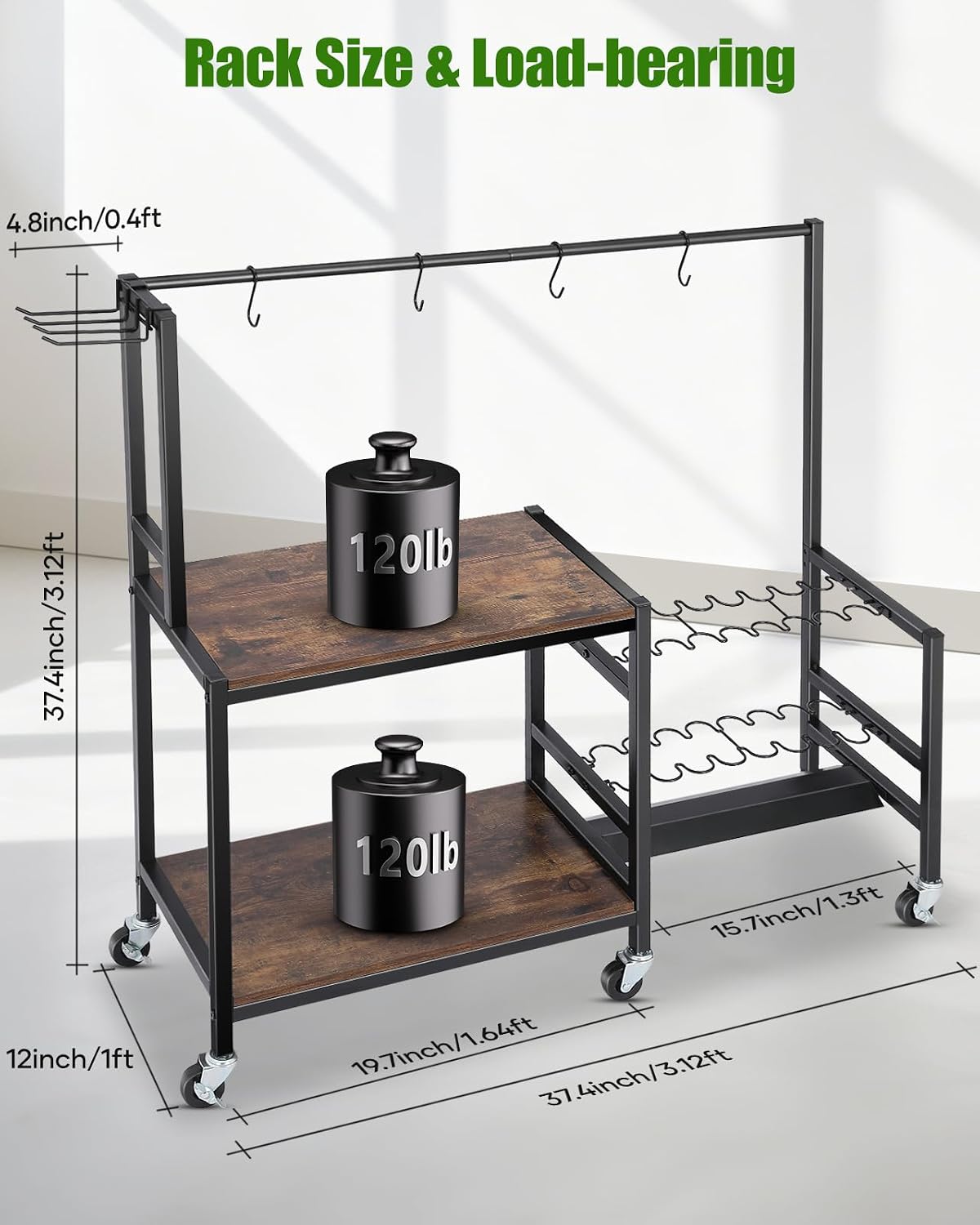 EXTCCT Fishing Rod Holder, Rolling 16 Pole Rack Cart for Garage, Brown
