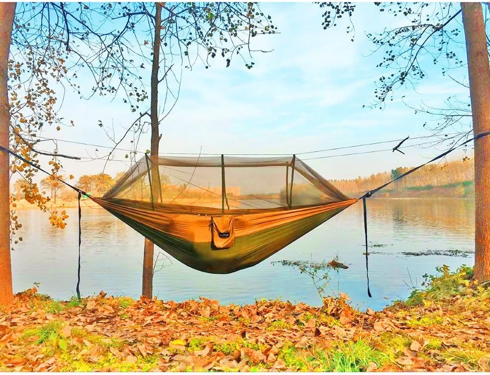 Sunyear Camping Hammock, Portable Single & Double Hammock with Net, 2 Person Hammock Tent with 2 * 10ft Straps, Best for Outdoor Hiking Survival Travel