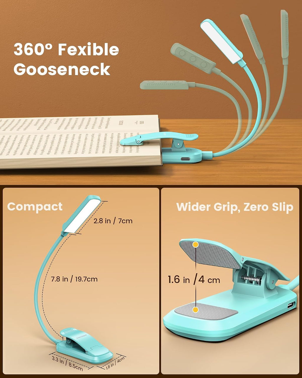 Glocusent 13 LED Book Lights for Reading at Night, Gifts for Book Lovers