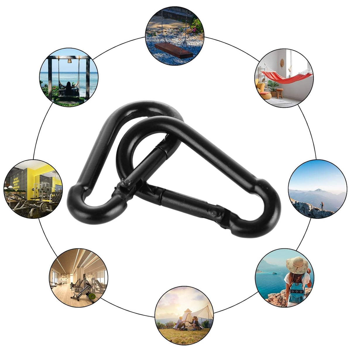 MIVIDE 100 Pack M5 Black Carabiner Clip Spring Snap Hook, 2 Inch Heavy Duty Small Snap Hooks Carabiner Quick Link Clip for Camping Hiking Traveling Outdoor Swing Gym, 220Lbs Capacity