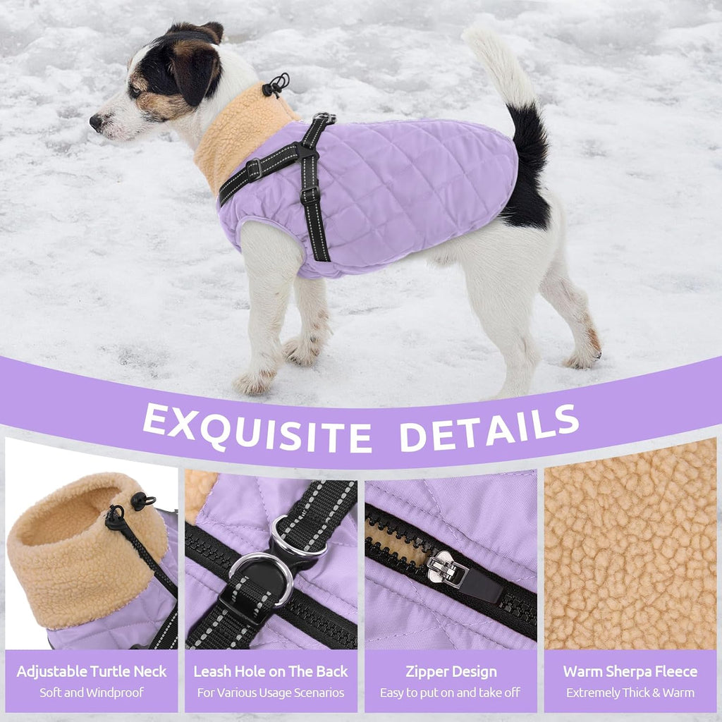Queenmore Dog Winter Jacket Dog Coats for Large Dogs with Harness Built in